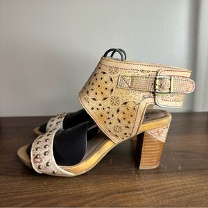 L’Artiste By Spring Step Bernadette Brown Leather Heeled Sandals Sz 40